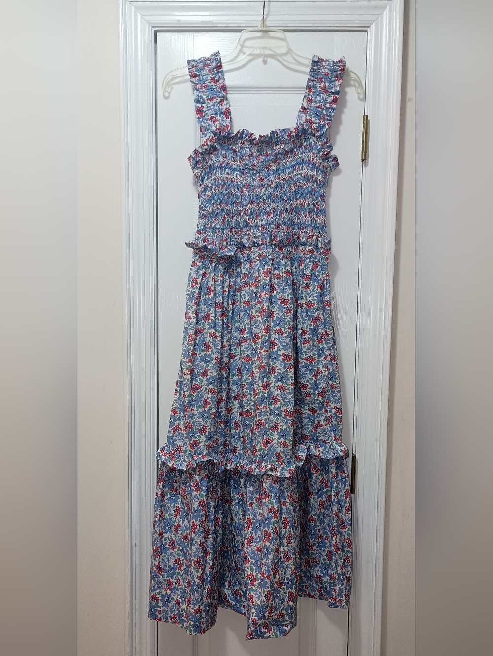 Sea New York "Peggy" Blue Floral Smocked tiered Midi Sundress S